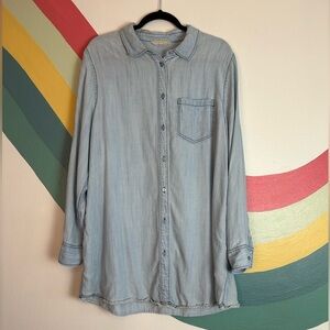 Soft Surroundings Blue Denim Chambray Tunic Blouse Button Up Top